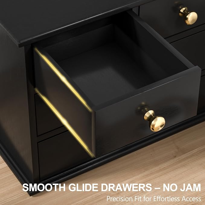Oak Desk Organizer with Drawers, Durable Wooden Desktop Storage Box with Metal - Image 6