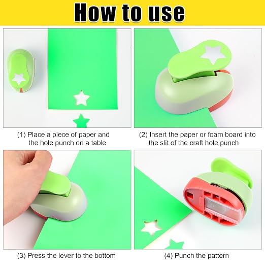CHENGU 3 Sets Star Shaped Craft Hole Punch 2, 1 and 5/8 Inch Punch Paper - Image 4