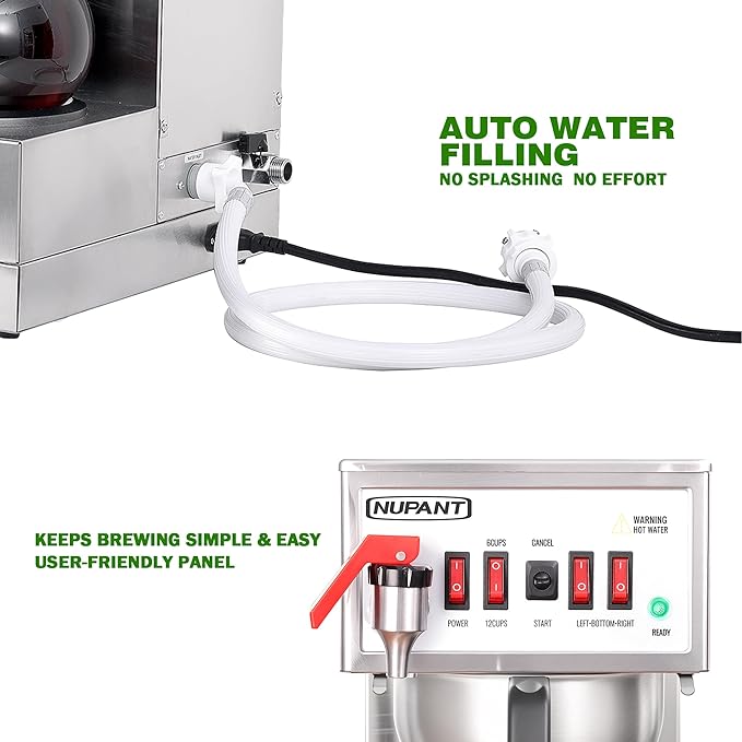 12 Cup Commercial Coffee Maker Auto Filling Drip Coffee Maker Machine with 3 Glass Carafes 3 Warmers Stainless Steel Pour Over Coffee Brewer with Hot Water Dispenser for Restaurant Office Cafe-DeskLoop Office