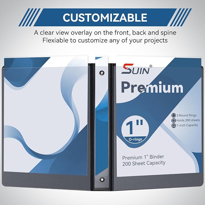 SUIN 1-inch 3 Ring Binder with 2 Interior Pockets, and School Use, 6 Pack Black - Image 4