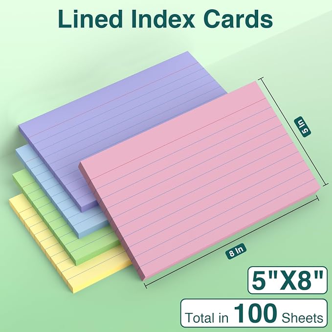 Index Cards 5x8, 100 Sheets, Ruled Color Flash Cards - Image 2