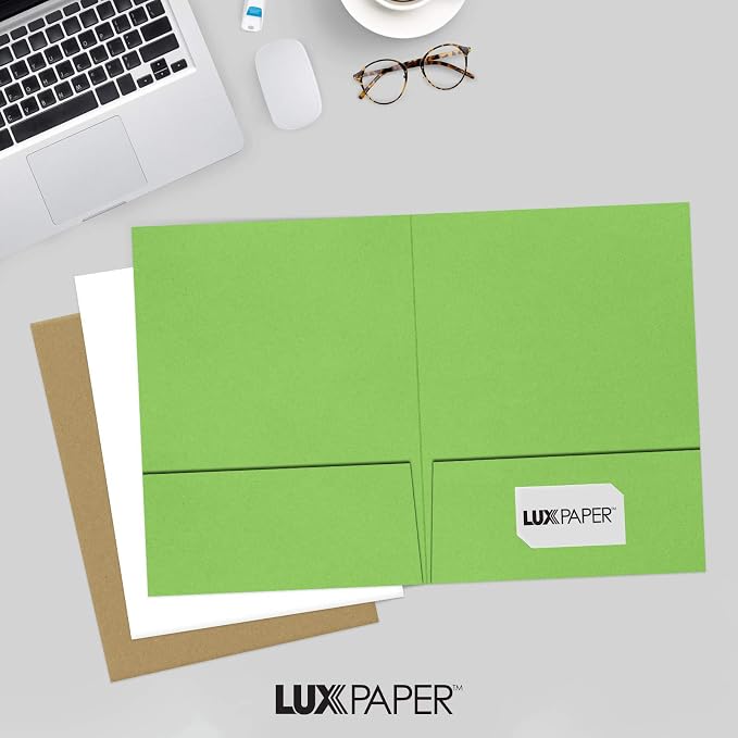 LUXPaper 9" x 12" Presentation Folders | Two Pocket | Limelight Green | 100lb. - Image 6
