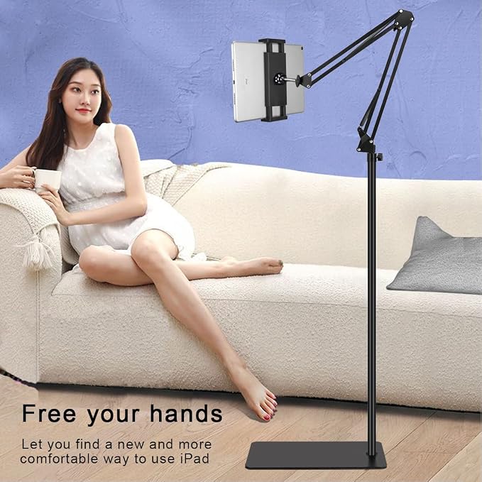 Tablet Floor Stand with 6LB Weight, Overhead Bed phone Stand Angle Height - Image 7