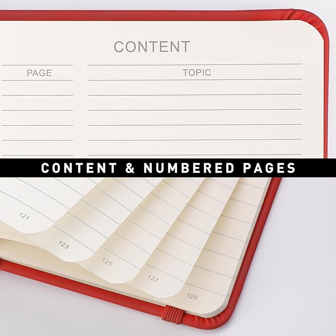 RETTACY Lined Journal Notebook, 192 Numbered Pages, A5 Medium Size (5.7'' x 8.3''), for Men & Women, Journaling, Writing, Work & Office, Leather Hardcover, 100 GSM Thick Paper (Red)-DeskLoop Office