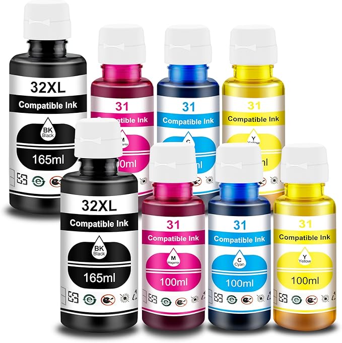 Pristar 8 Pack 32XL 31 Ink Compatible with HP 31 32XL Ink Bottle Set Replacement with HP Smart Tank 6001 5101 651 5000 7301 7001 7602 5102 Plus 551 455 457 450 (165 ML 32XL Black, 100 ML 31 CMY-DeskLoop Office