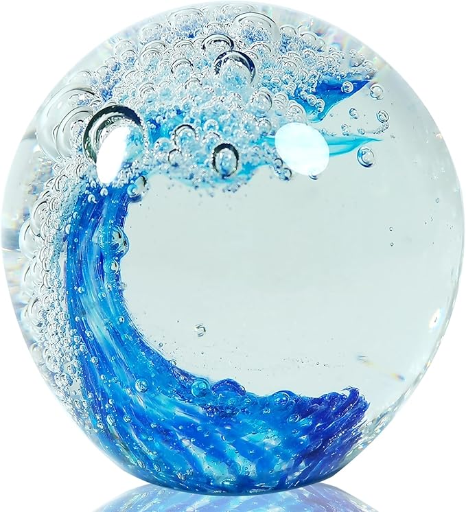 Hand Blown Glass Ocean Wave Paperweight by HandBlownGlassArt