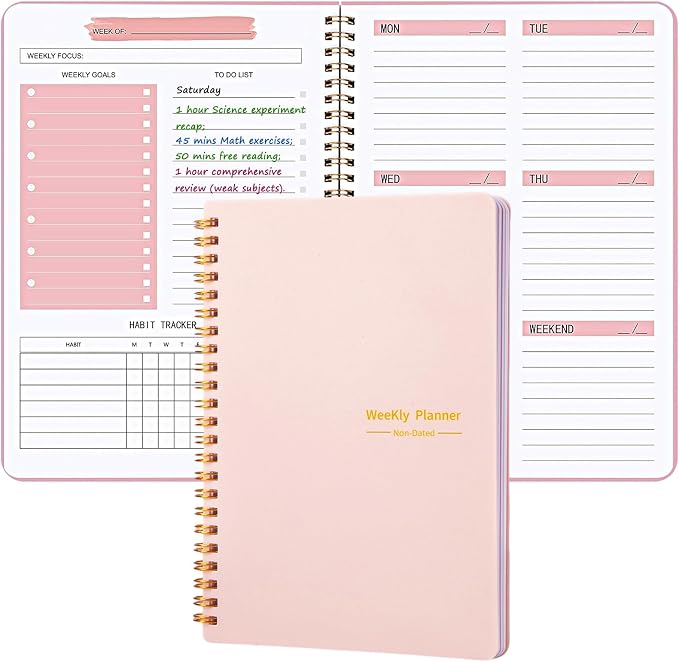 Undated Weekly Planner, A5 Personal Goals Journal Non Dated Weekly Planner to by Aosemili