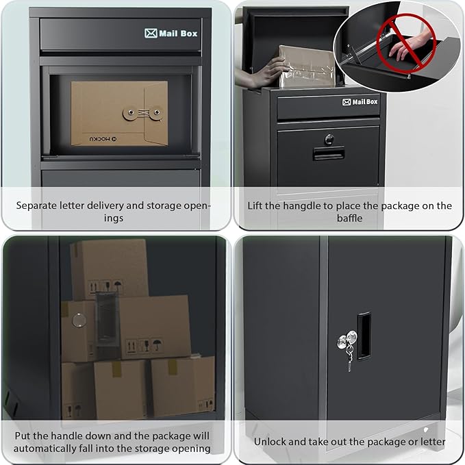 Package Delivery Boxes for Outside, Large Parcel Drop Boxes with Lock, Customize Address Stickers Package Drop Boxes for Outside is Waterproof,Package Delivery Box for Porch(Black,15.7*15.7*37.8 in)-DeskLoop Office