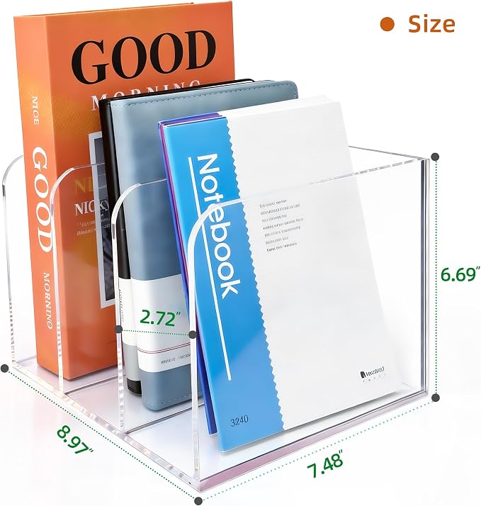 3-Slot Clear Acrylic Magazine File Holder – Vertical Desk Organizer - Image 2