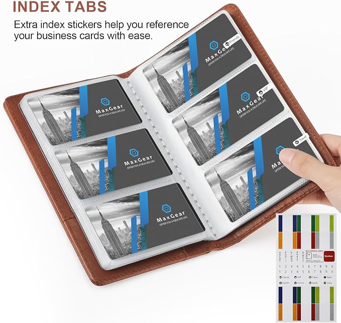MaxGear Business Card Organizer Book, Holds 240 Cards, Coffee | Portable PU - Image 3