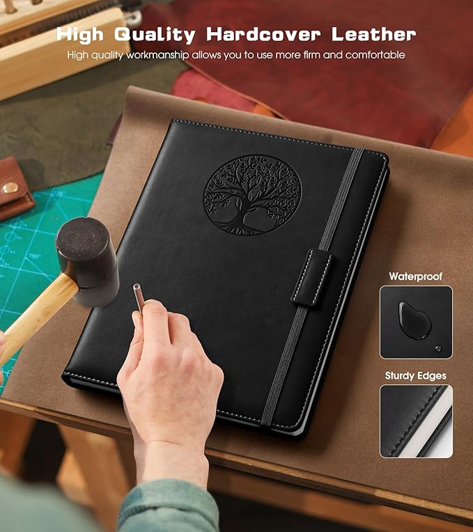 Lined Journal Notebook for Women Men,256 Pages A4 Large Hardcover Leather Journals for Writing,Travel,Business,Work,School,College Ruled Notebooks for Note Taking,Diary Notepad 8.6"×11" (Black)-DeskLoop Office