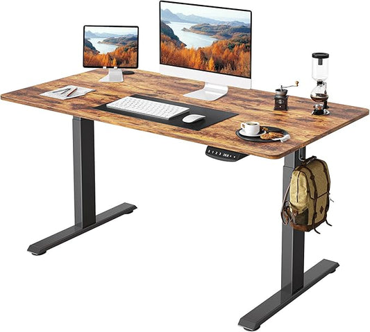 FEZIBO One-Piece Standing Desk Adjustable Height Stand up Home Office Desk, 48x24 Inch Electric Standing Computer Desk, with 4 Memory Presets, Fixable casters, Rustic Brown-DeskLoop Office