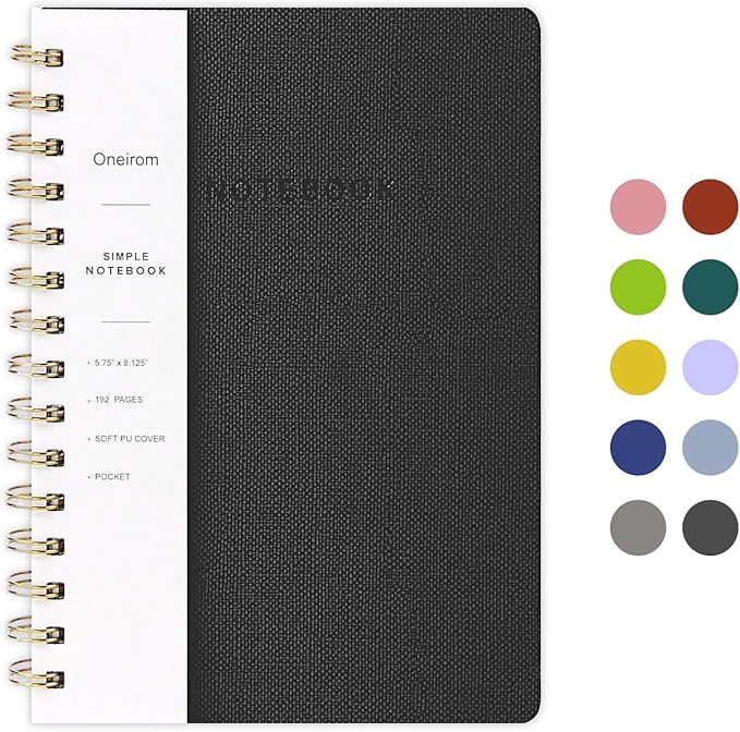 Spiral Notebook-6.10" x 8.19" College Ruled Journal with Inner Pockets and 160 Pages,PU Leather Cover Business Journal, Twin-Wire Binding Notebook Perfect for Office & Home School Supplies-DeskLoop Office