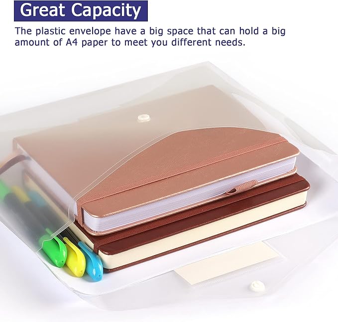6 Pack Clear Document Folders Plastic Envelopes, A4 Size, - Image 5