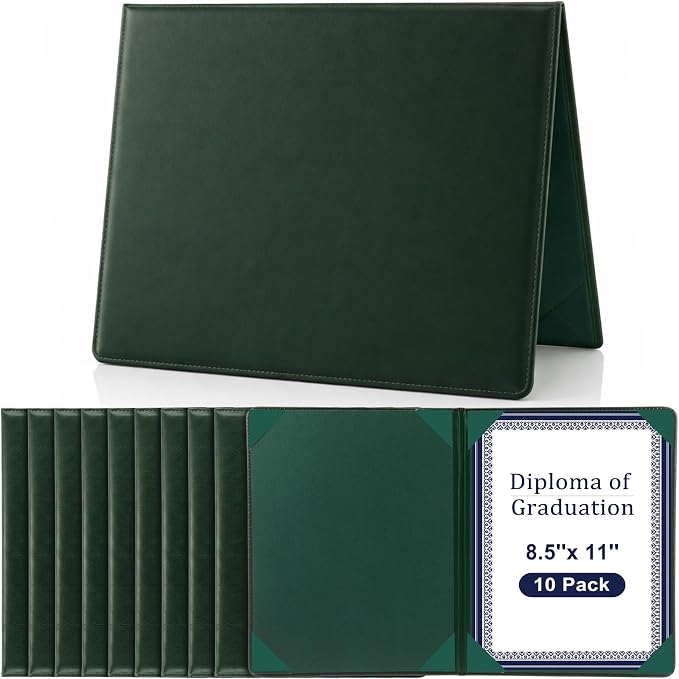 Tenare 10 Pcs Green Leather Certificate Holder 8.5 x 11 PU Phd Bachelor Master by Tenare