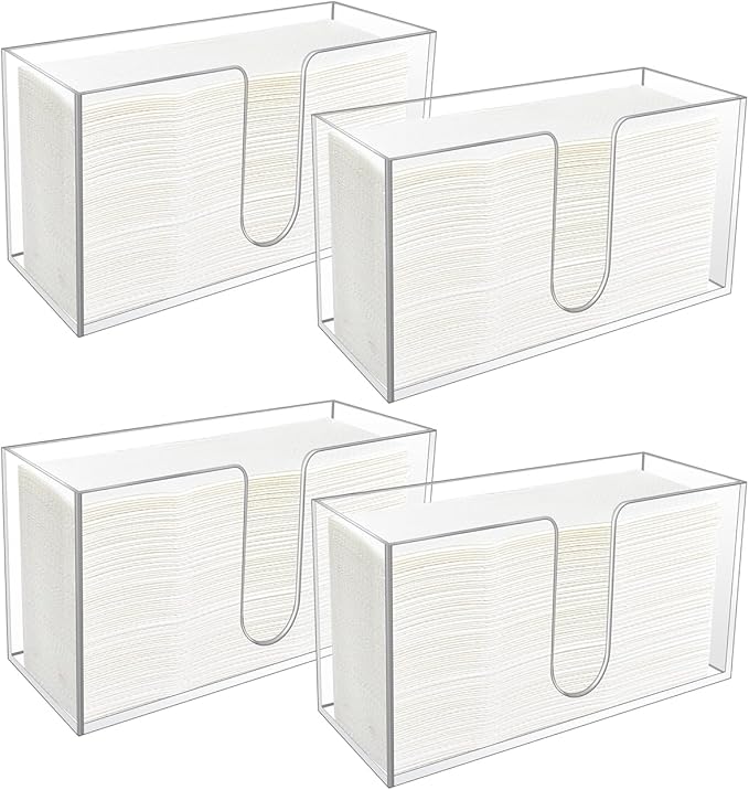 4Pack Acrylic Countertop Paper Towel Holder, Paper Towel Dispenser Countertop/Acrylic Napkin Holder(5mm Acrylic) C-fold or MultiFold Trifold Paper Towels for Bathroom, Kitchen,Restaurant (4)-DeskLoop Office