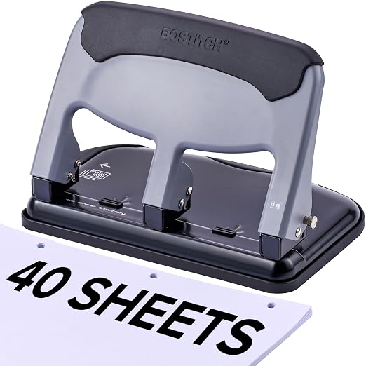 Bostitch EZ Squeeze 3 Hole Paper Punch, 40 Sheet Capacity, Heavy Duty Metal by BostitchOfficeProducts