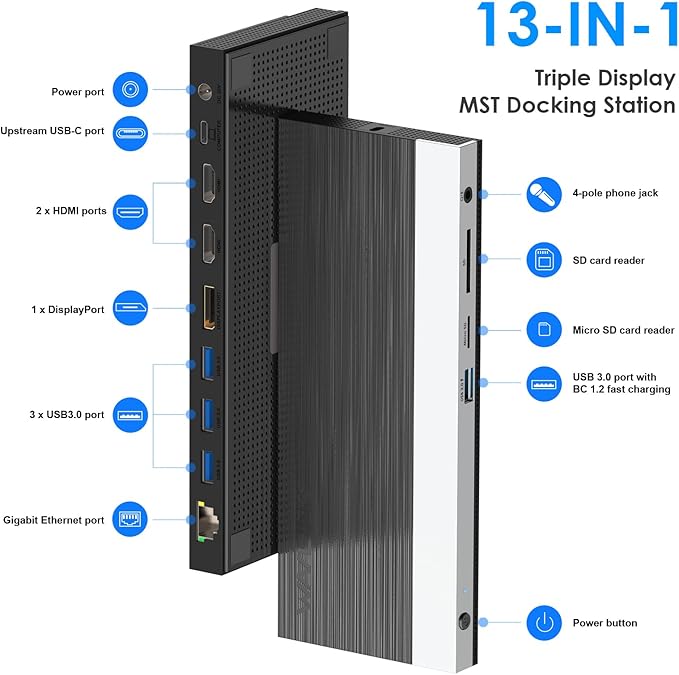 WAVLINK USB C Docking Station 3 Monitor with 100W PD, USB-C Laptop Dock Triple Display for Dell Hp Lenovo Windows, Type C Adapter Hub - Dual HDMI, DisplayPort, Ethernet, 4 USB3.0, SD/TF Slot, Audio-DeskLoop Office