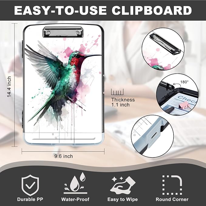Clipboard with Storage, Heavy Duty Plastic Storage Clipboard with Low Profile - Image 2