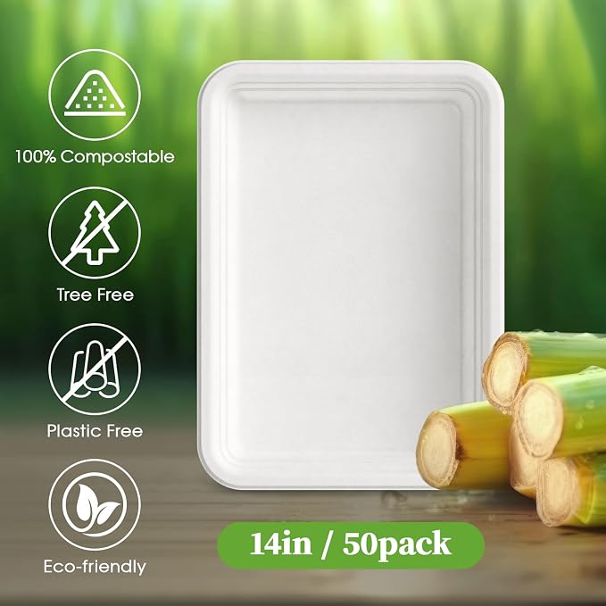 ECOLipak 50 Pack 14 Inch Disposable Food Crawfish Trays, Compostable Large - Image 5