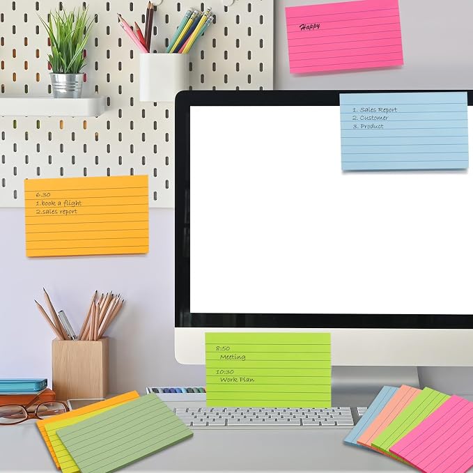 9 Pack Lined Sticky Notes 3x5 in Large Sticky Notes, 9 Bright Multi Colors Self - Image 3