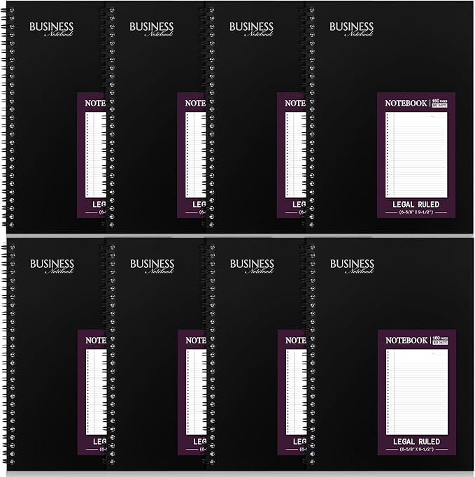 Resurhang 8 Pack Wirebound Business Notebook Legal Ruled Spiral Notebook 6-5/8" by Resurhang