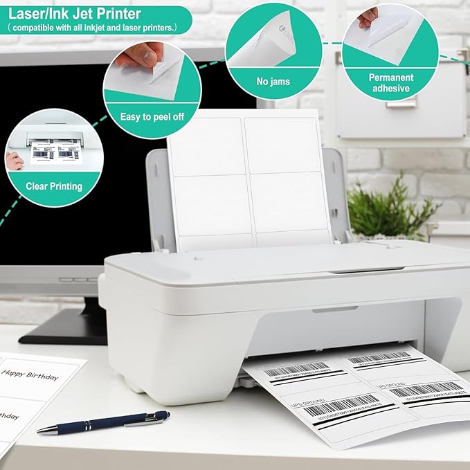L LIKED Printable Shipping Address Labels, 500 Sheets, 3-1/3" x 4" Sticker Labels for Laser/Inkjet Printing, Matte White - 3000 Labels.
