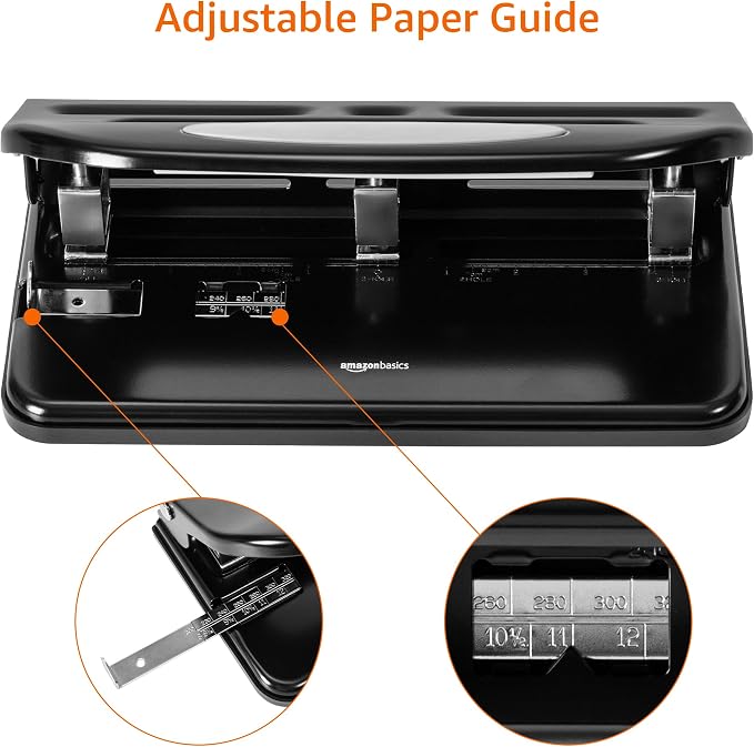 Amazon Basics Semi-Adjustable 3-Hole Punch, 30 Sheet Capacity - Image 2