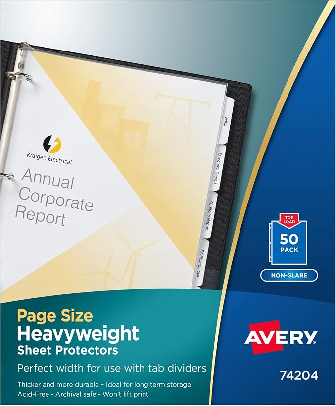 Avery Non-Glare Page-Size Sheet Protectors, Pre-Punched by Avery