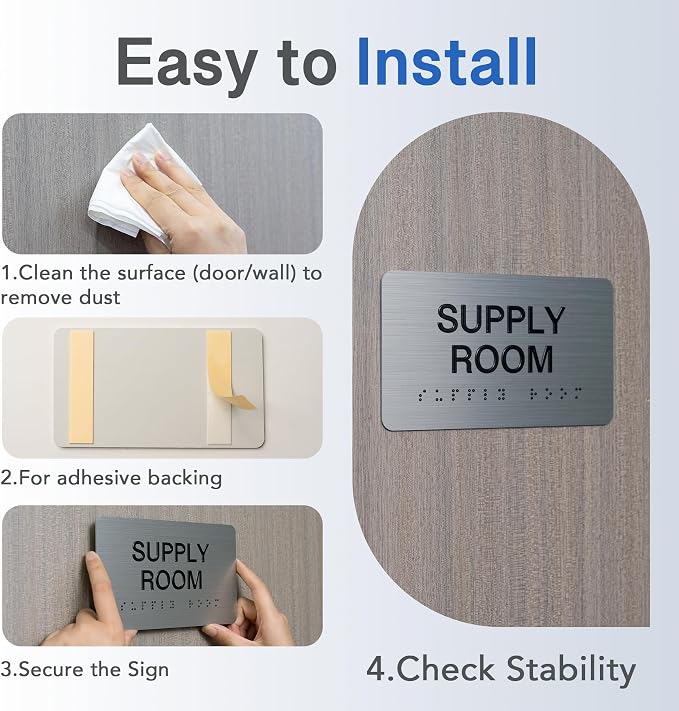 RESTROOM Signs with Raised Text & Grade 2 Braille, Brushed Aluminum/Silver - Image 4