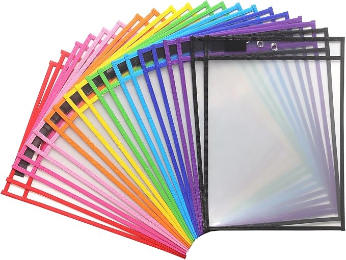 LONGKEY 20 Pack Dry Erase Pockets by LONGKEY