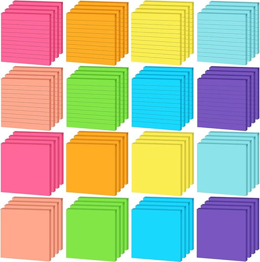 Yexiya 64 Pcs Lined Sticky Notes Self Stick Notes with Lines Bright Assorted Colors Sticky Pad for Home Office Products Post Memos, 1920 Sheets(3 x 3 Inch,Lined, Blank)-DeskLoop Office
