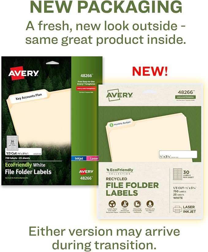 Avery EcoFriendly Recycled File Folder Labels, 2/3" x 3-7/16", Permanent Label - Image 2