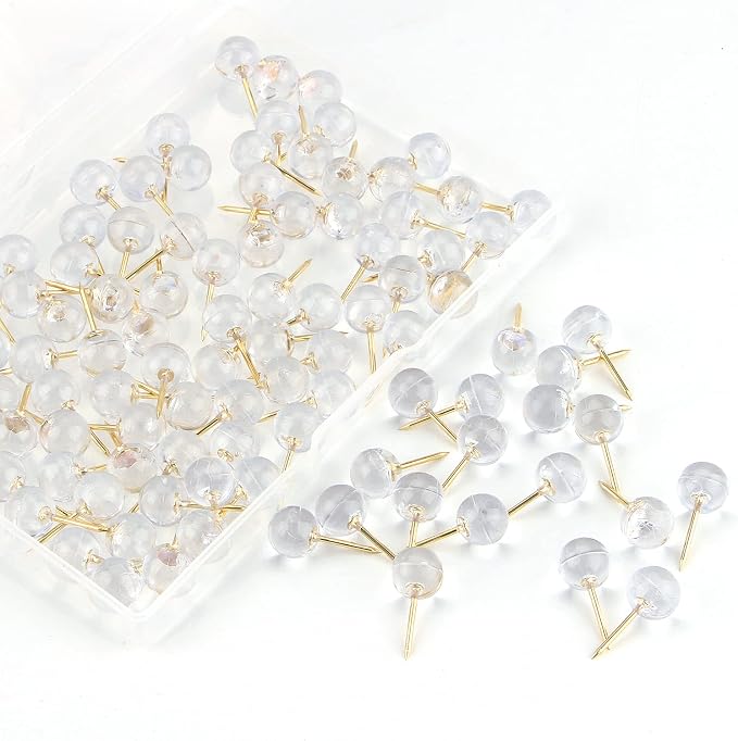 Push Pins 1/3 Inch Gold Map Tacks 100-Count Large Size Pins Golden Steel Point - Image 2