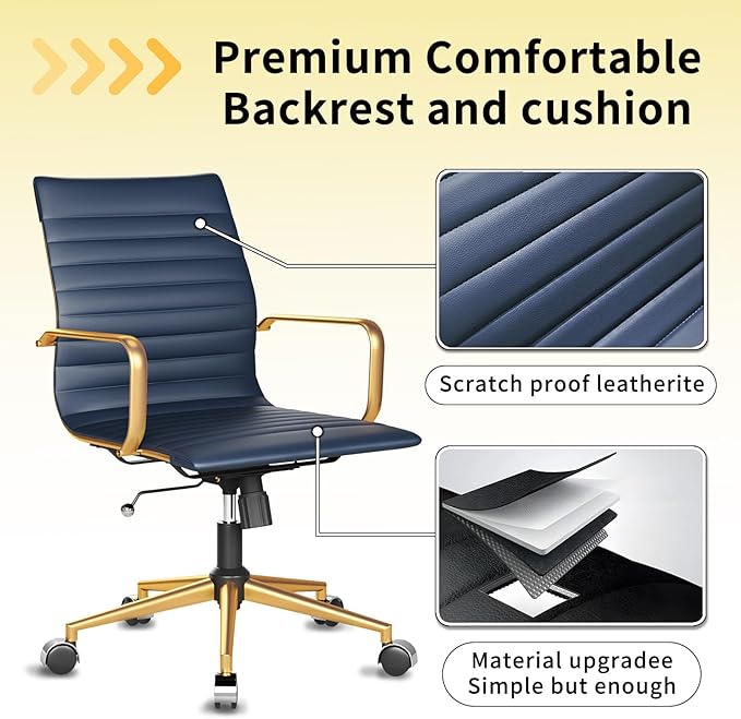 Chair, Desk Computer Chair ，with Armrests ，Ergonomic Office Chair for Home and Office, 17.32 x 22.83 x 35.43 inches, Multiple Colors (Gold Navy)-DeskLoop Office