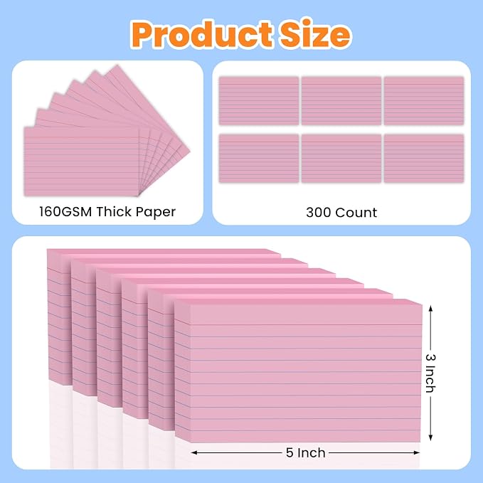 300PCS Index Cards 3 x 5 Inch, Lined Flashcards Notecards, Flash Cards - Image 2