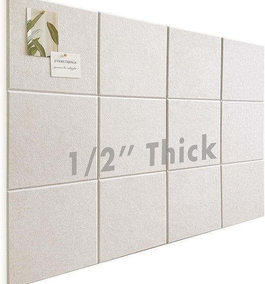 Large Cork Board for Office Wall Decor,48"x36"-12 Pack Felt Wall Tiles with Safe Removable Adhesive Tabs, 1/2" Thick, Felt Bulletin Board Pin Board Cork Boards for Walls - Beige-DeskLoop Office