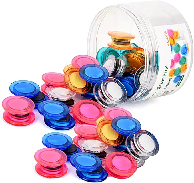 Round Plastic Fridge Magnets, 1.18 in/30mm, Translucent Multicolor, Heavy-Duty by honsing