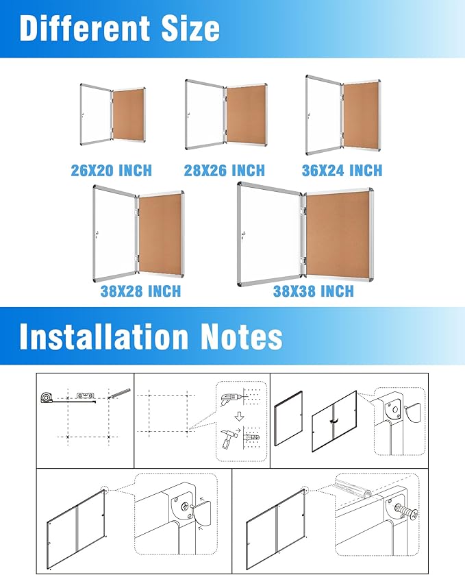 2 Pack 26"x20" Enclosed Bulletin Board, Lockable Weather-Resistant Aluminum Cork Noticeboard for School & Office, Silver Frame w/Cork-DeskLoop Office