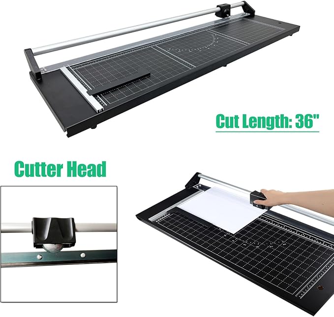 TECHTONGDA Paper Trimmer 36" Cut Length 8-10 Sheets Capacity, Professional Rotary Photo Paper Cutter and Trimmer with Angle Line and 2 Spare Blades for Offices, Schools and Crafts-DeskLoop Office