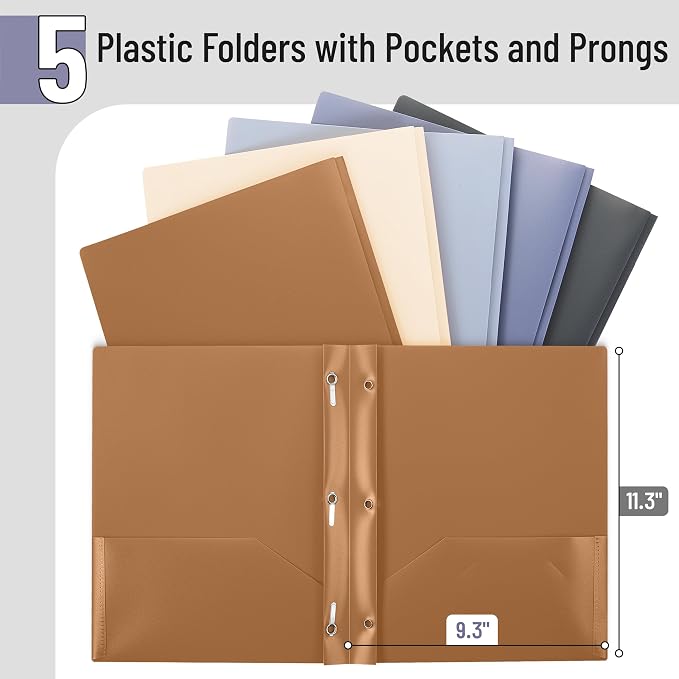 Mr. Pen- Plastic Folders with Pockets and Prongs, 5 Pack, Letter Size | Colorful - Image 2