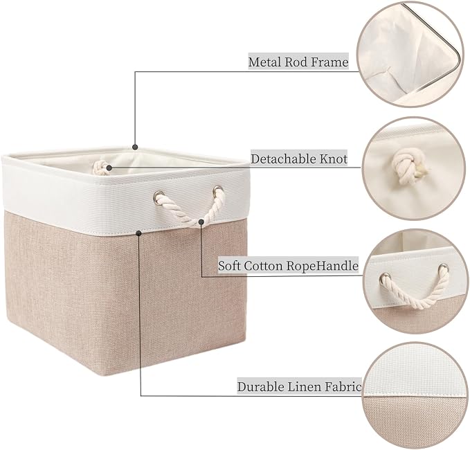 Mangata Canvas Storage Boxes, 13 Inch Cube Storage Bins Set of 6, Fabric Baskets - Image 5