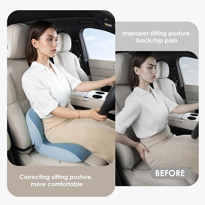 FLORICH Memory Foam Truck Seat Cushion with Adjustable Strap,Seat Cushion and Lumbar Support Pillow for Car Office Chair, Ergonomic Back Support & Sciatica Relief for Long Drives(Blue)-DeskLoop Office
