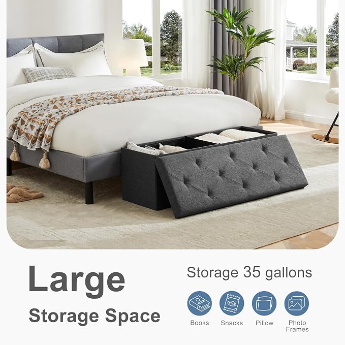 DUMOS 43 Inch Folding Storage Ottoman Bench, Spacious Hidden Organizer - Image 4