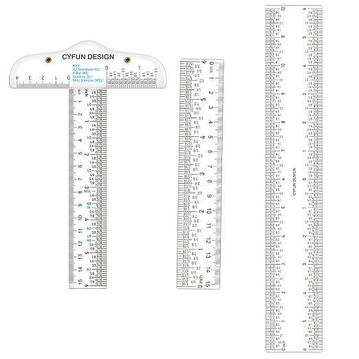 3PCS 6''/12 '' Acrylic Clear Edge Rulers T-Square Ruler, inches and Metric by BAOFALI