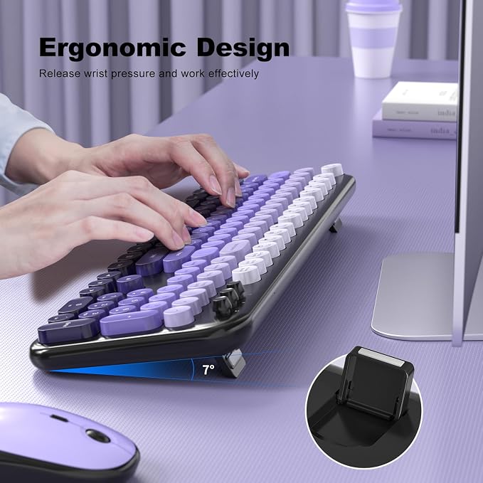 MOFII Wireless Keyboard and Mouse Combo, Full Size 2.4G Retro Round Computer - Image 5