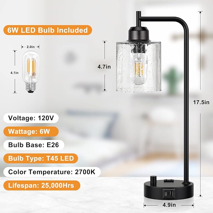 Industrial Bedside Table Lamp for Bedroom - Image 7