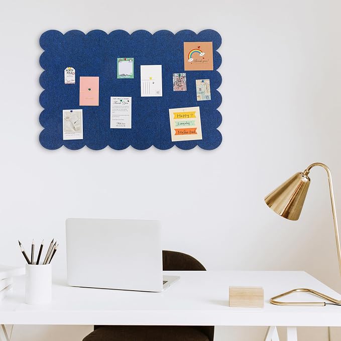 Mooliwe Scalloped Felt Bulletin Board 36 x 24 Inches Foldable Dark Blue Pin - Image 6