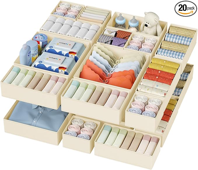 DIMJ Drawer Organizer Clothes - 20 Pack Closet Drawer Organizer Bins for Baby Clothes Storage, Fabric Dresser Organizer for Nursery Bedroom, Foldable Small Drawer Dividers for Underwear Socks-DeskLoop Office