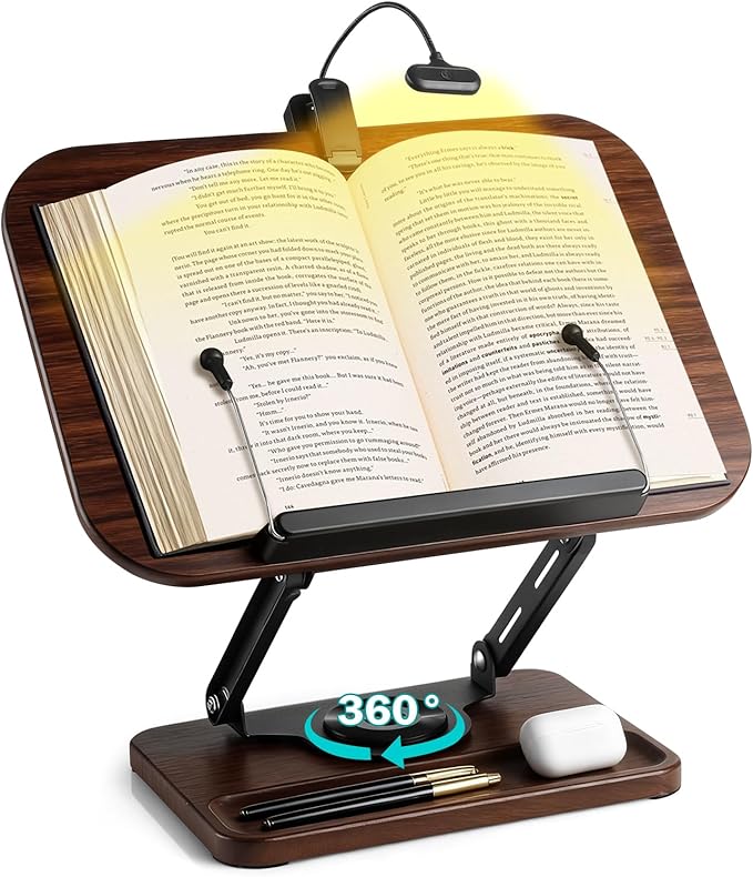 Book Stand with Light & Storage, Book Holders by UikJOY